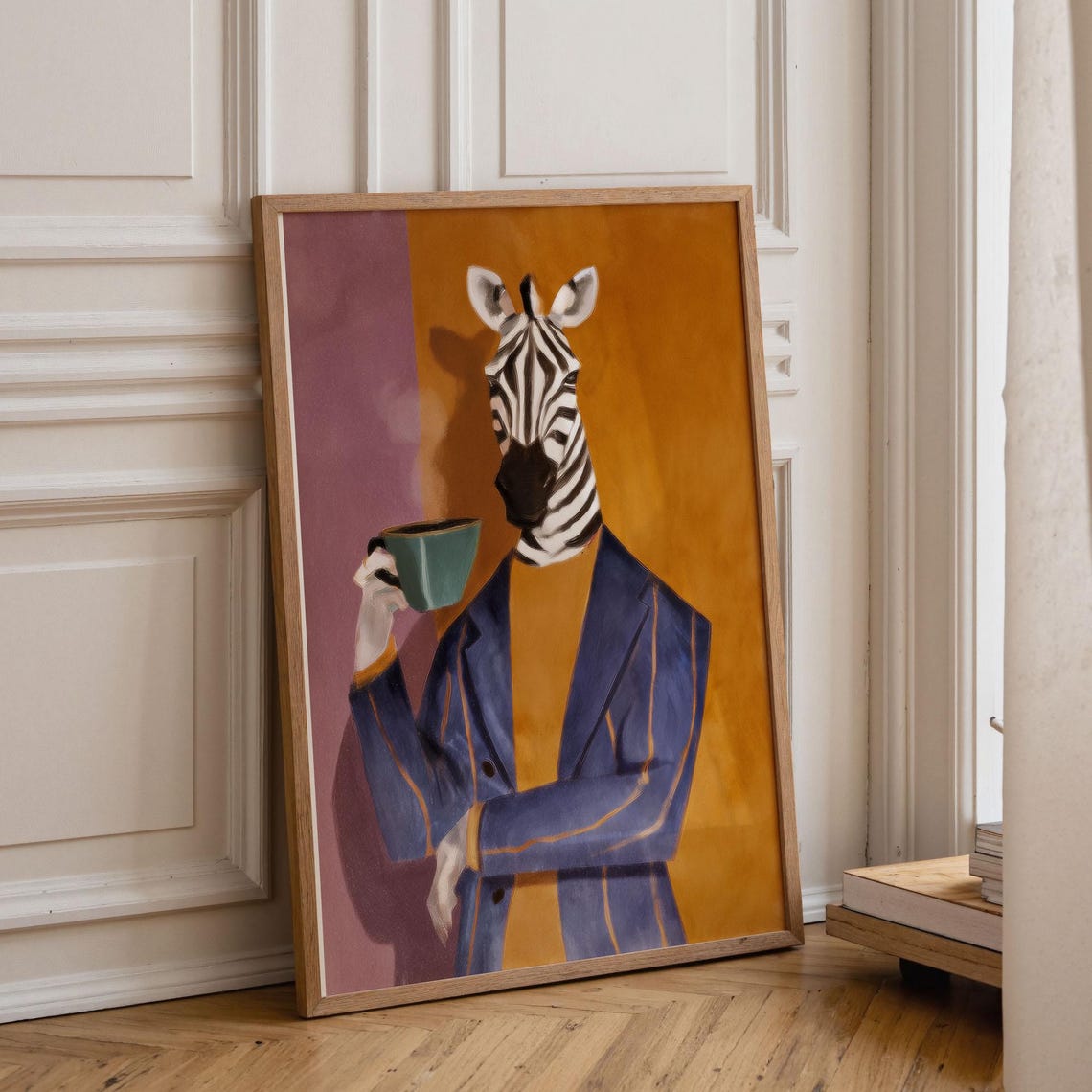 Zebra Gentleman Navy Suit Coffee Cup Stylish Striped Animal Poster