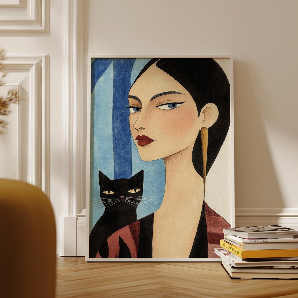 Elegant Woman With Black Cat, Surreal Portrait