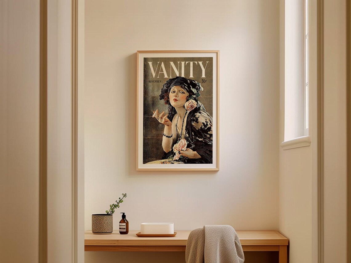 Vanity Bathroom Art Print, Vintage Ladies Room Decor - Image 2