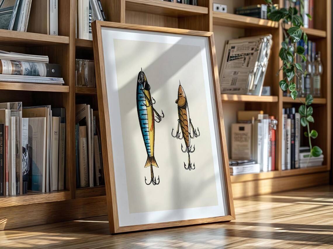 Retro Fishing Lures Print, Vintage Cabin Wall Decor - Image 3