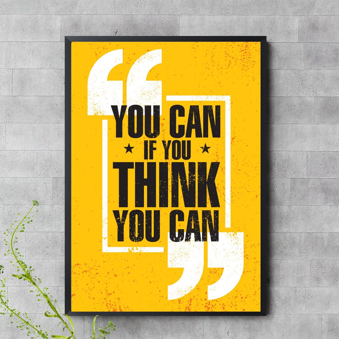 You Can If Think Print Motivational Wall Art Bold Yellow Quote Poster Mindset