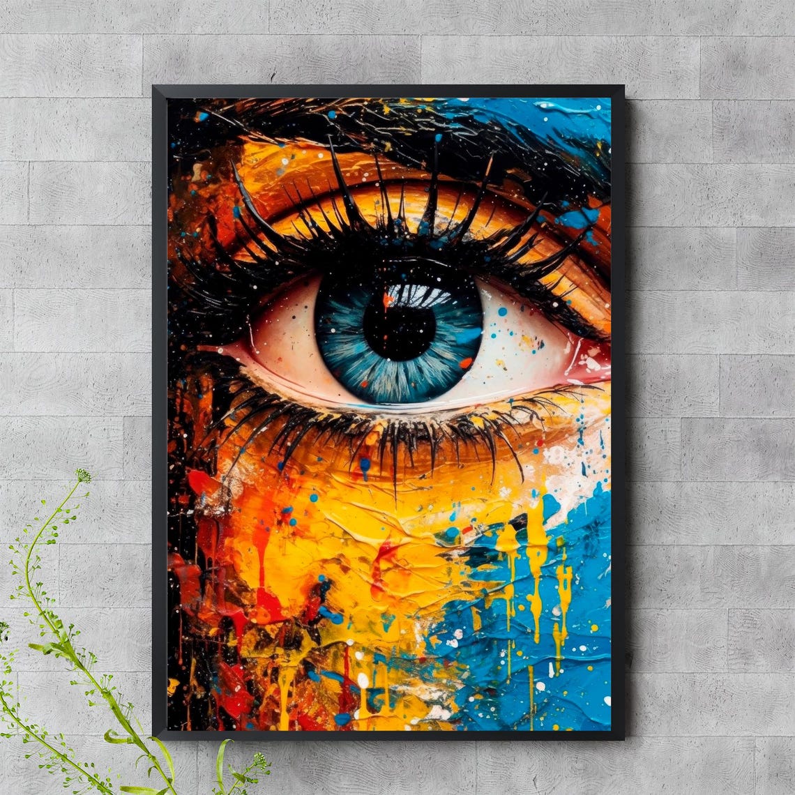 Color Splash Blue Eye Close Up Abstract Paint Modern Art Poster