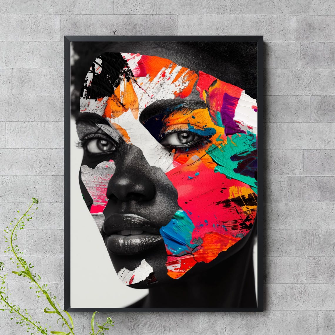 Vibrant Abstract Woman Portrait Color Splash Modern Face Poster