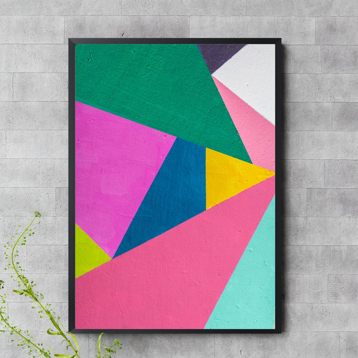 Colorful Geometric Abstract Bright Pink Green Blue Triangle Wall Poster