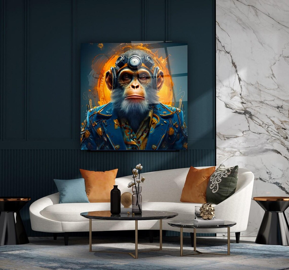 Stylish Monkey Portrait Wall Art Tempered Glass Print Modern Animal Wall Decor Luxury Glass Wall Art For Home And Office - Image 3