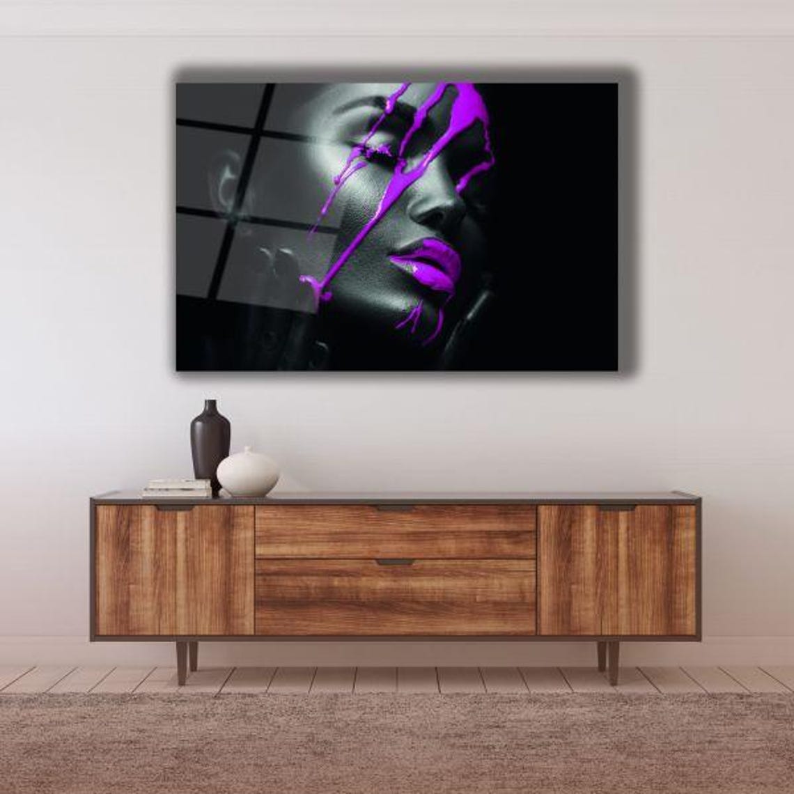 Striking Neon Portrait Tempered Glass Wall Art Modern Artistic Decor Bold Contemporary Home Accent