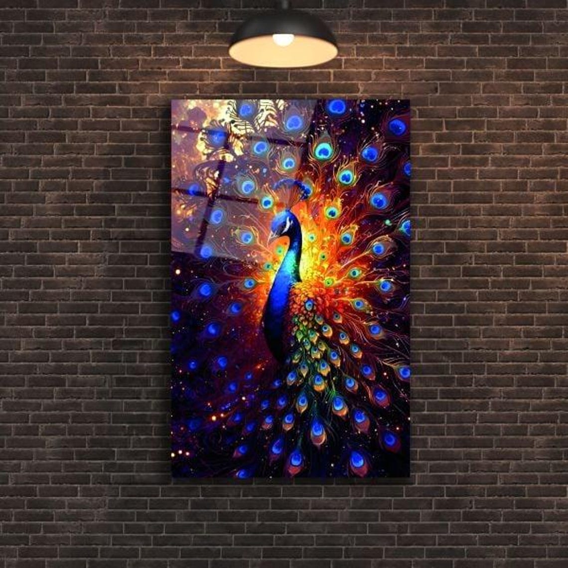 Peacock Fiery Feather Display Cosmic Dark Vibrant Wildlife Art Poster - Image 2