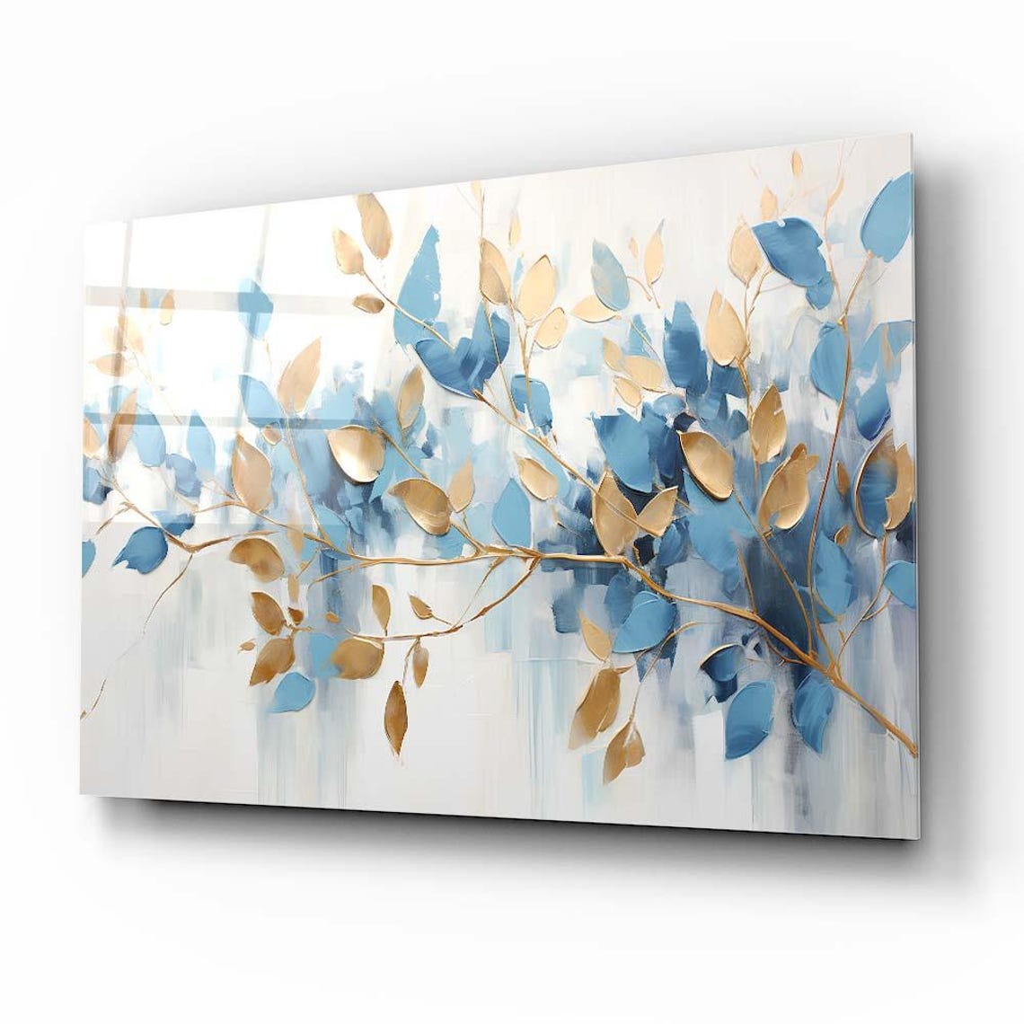 Blue And Gold Leaf Branches Abstract Elegant Botanical Poster - Image 2