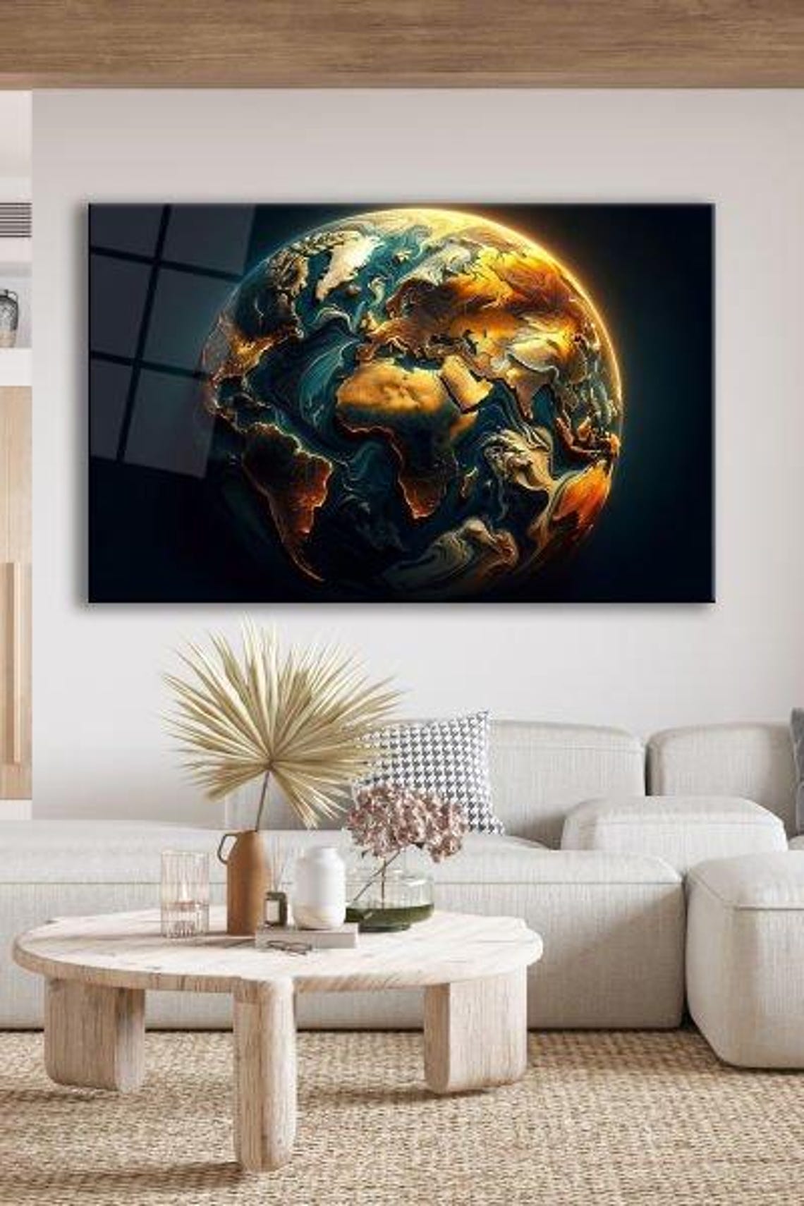 Swirling Golden Teal Globe Abstract Earth Tempered Glass Decor Poster - Image 3