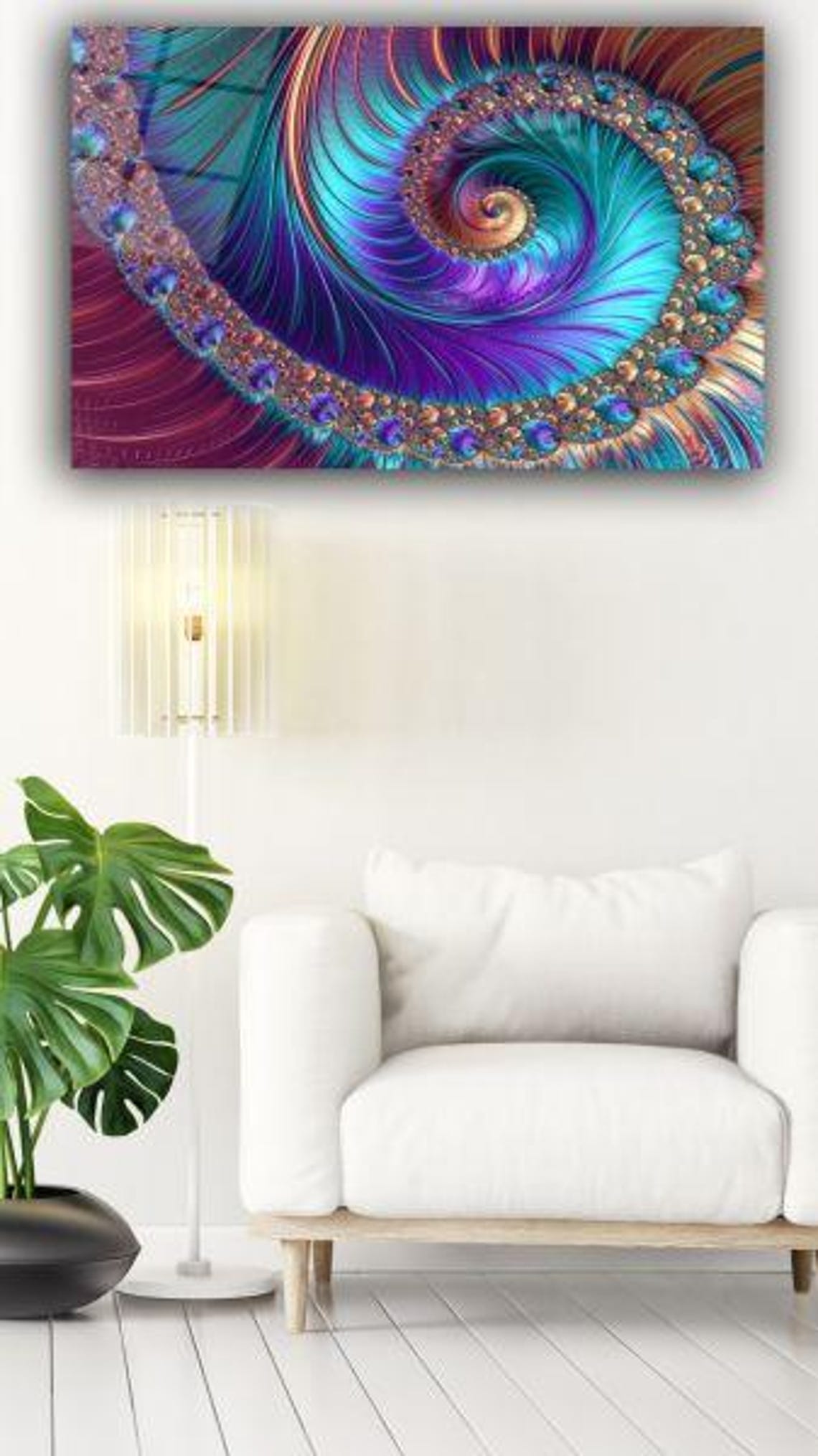 Fractal Spiral Illusion Mesmerizing Teal Purple Abstract Poster - Image 3