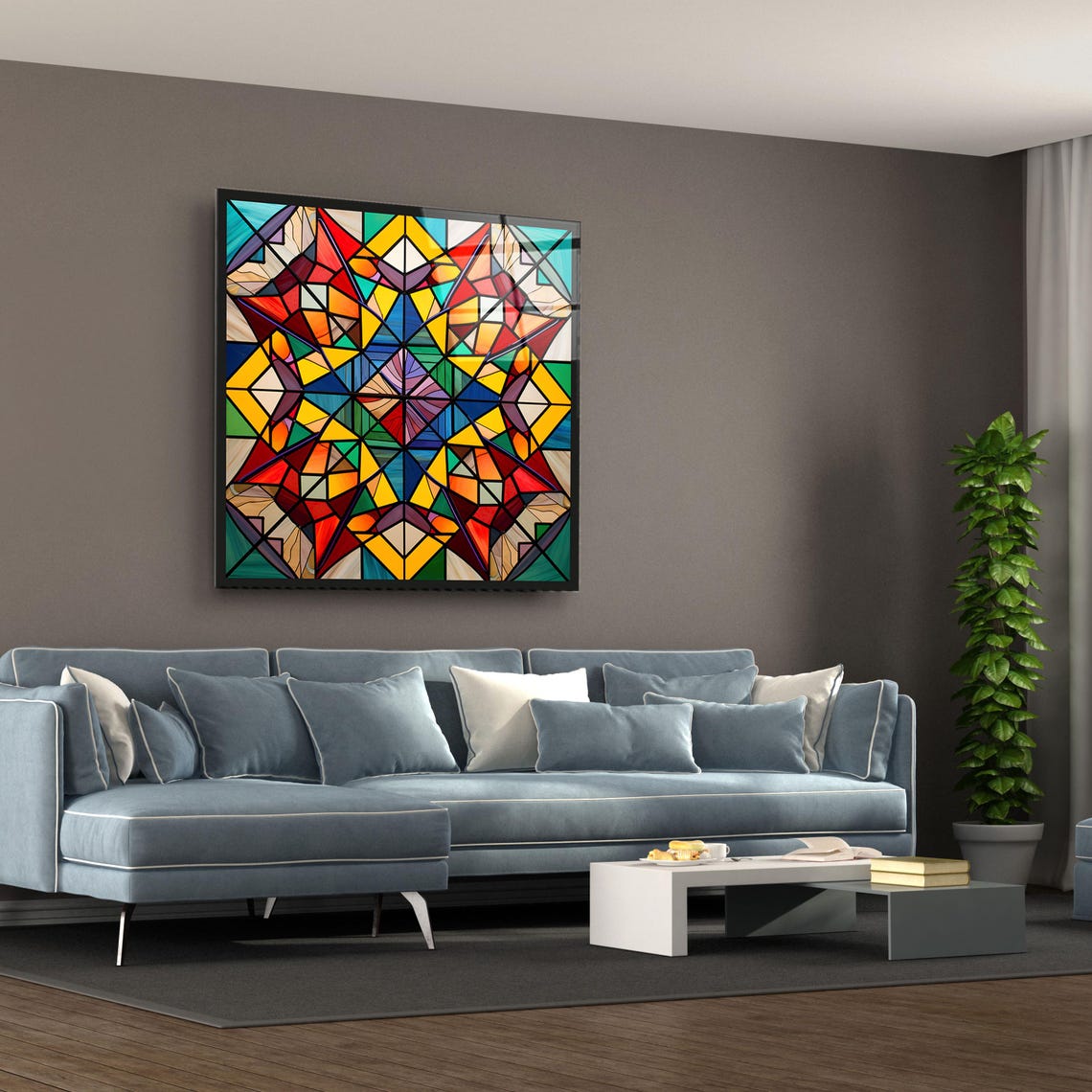 Geometric Stained Glass Star Kaleidoscope Abstract Art Poster - Image 3