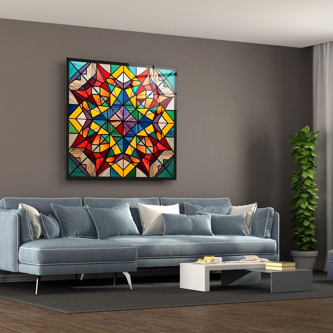 Vibrant Geometric Stained Glass Wall Art Tempered Glass Print Modern Abstract Wall Decor Luxury Glass Wall Art For Home And Offic - Image 3