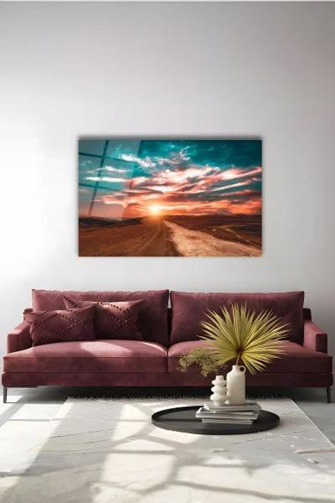 Desert Sunset Journey Tempered Glass Wall Art Dramatic Sky And Road Decor Inspirational Home Accent - Image 3