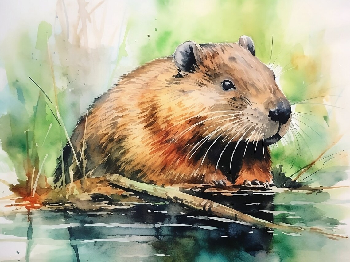 Beaver Watercolour Painting Print Poster