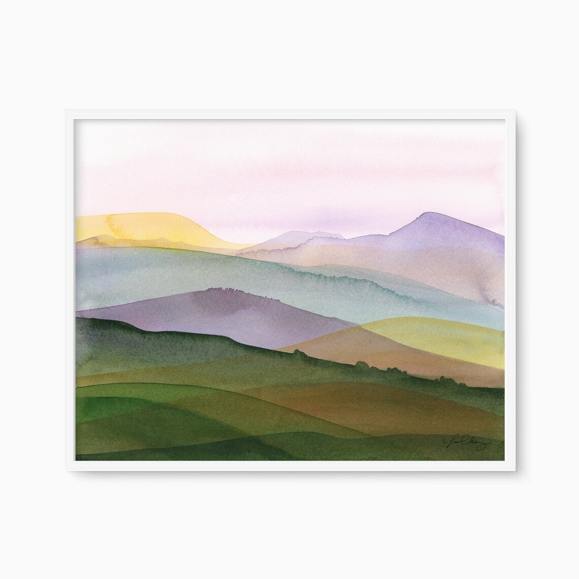 Tuscany Sunset Italy Art Print, Modern Watercolor