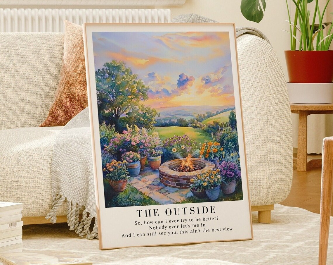 The Outside Taylor Swift Watercolor Sunset Fire Pit Garden Art Print