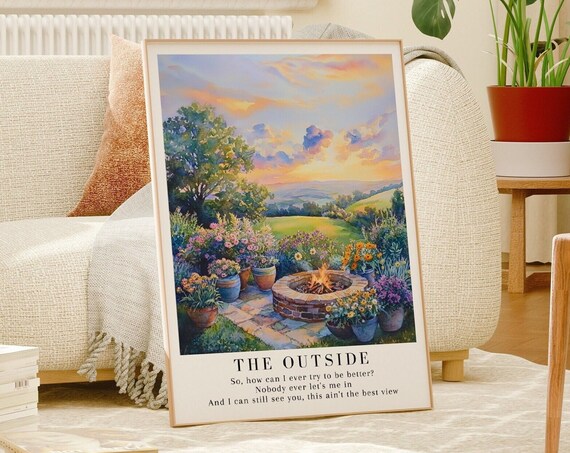 The Outside Taylor Swift Watercolor Sunset Fire Pit Garden Art Print