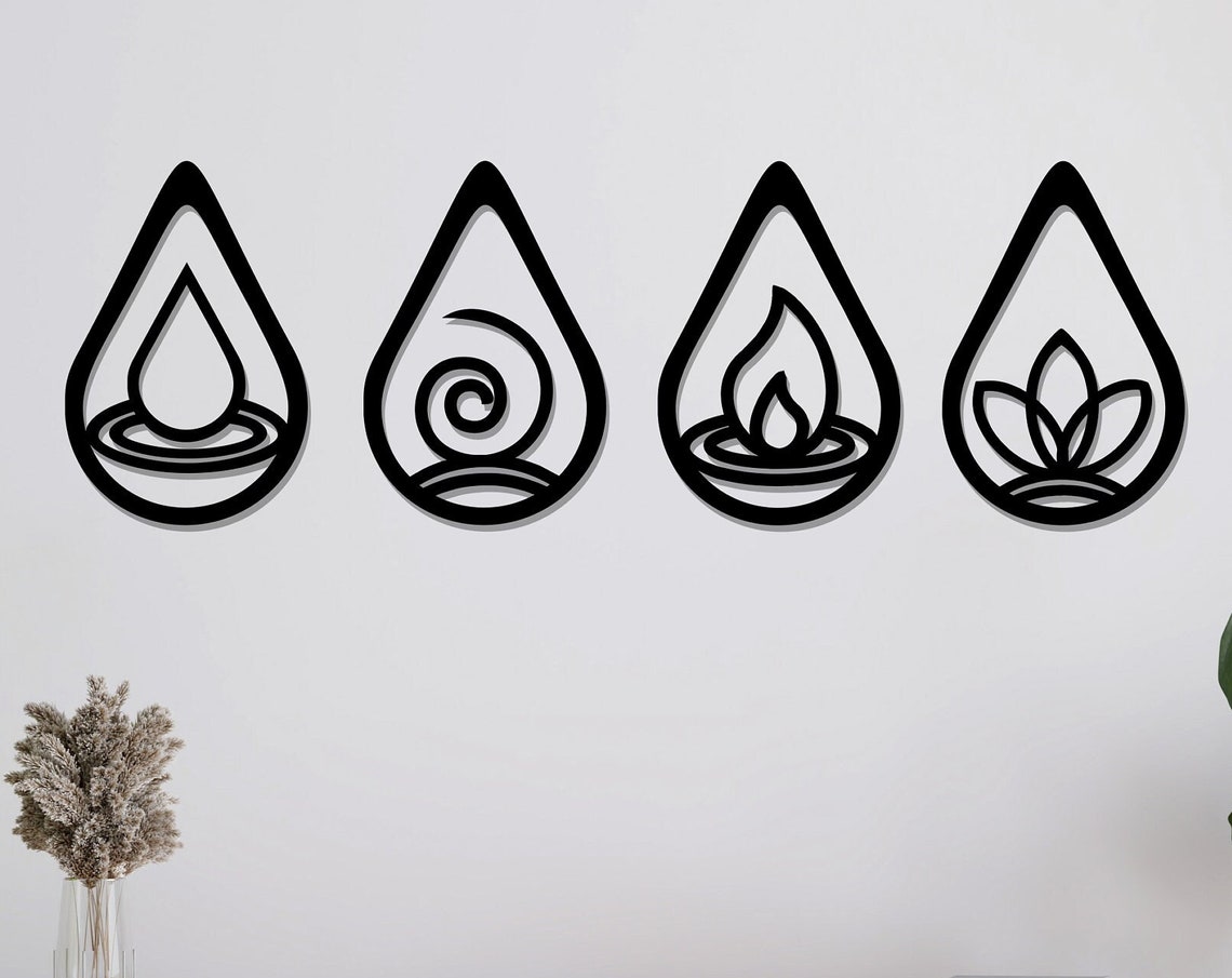 Four Elements Metal Wall Decor Water Air Fire Earth Teardrop Wall Art