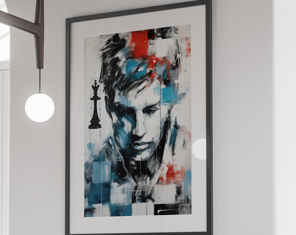 Chess Grandmaster Abstract Portrait Blue Brushstroke Art Poster - Image 3