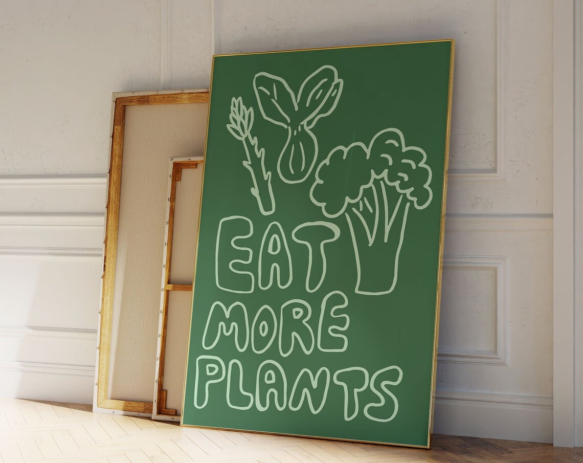 Eat More Plants Green Veggie Line Art Dark Green Kitchen Poster - Image 5