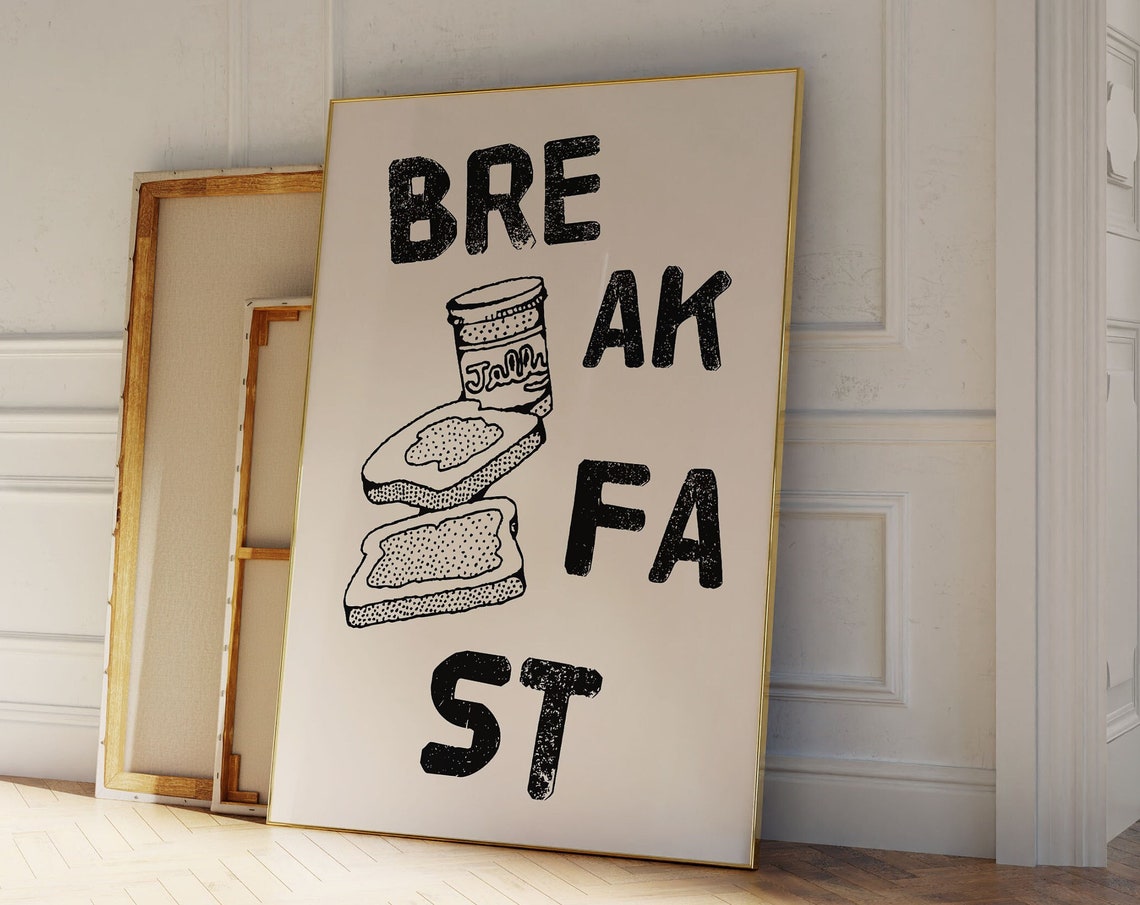 Break Fast Split Lettering Jam Jar Toast Vintage Kitchen Poster
