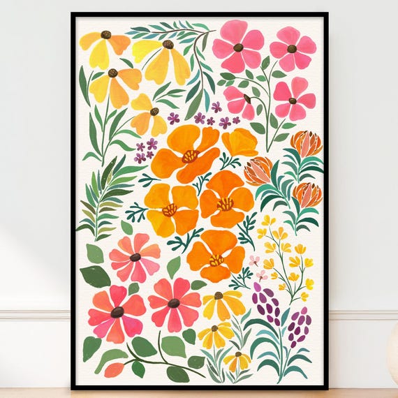 Colorful Flowers Art Print Unframed Abstract Watercolor Style Maximalist Wall Home Decor 5x7 8x10 11x14 16x20 18x24 24x36