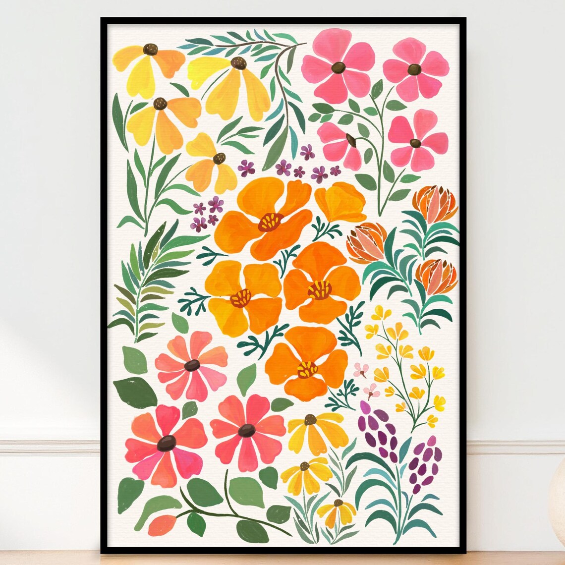 Colorful Abstract Wildflower Garden Watercolor Modern Art Poster