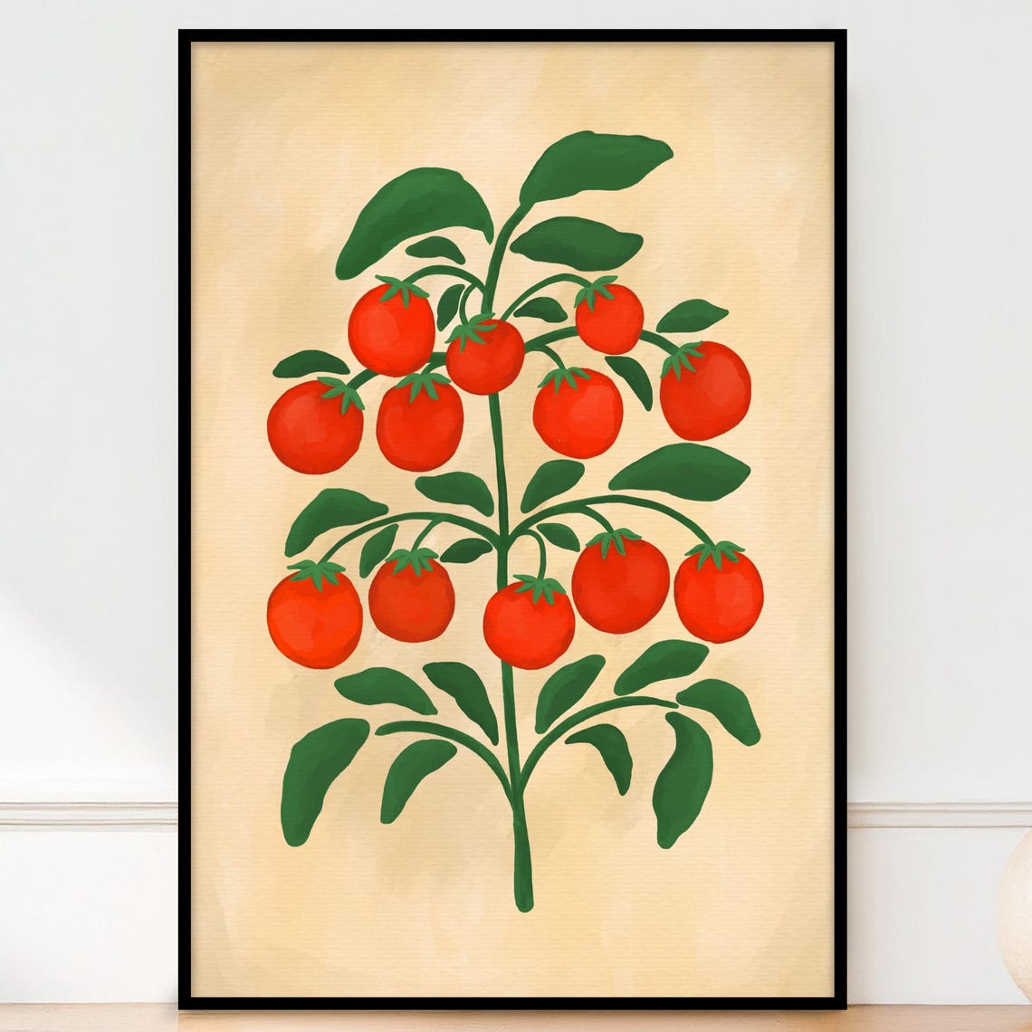 Retro Tomato Vine Watercolor Botanical Kitchen Illustration Art Print