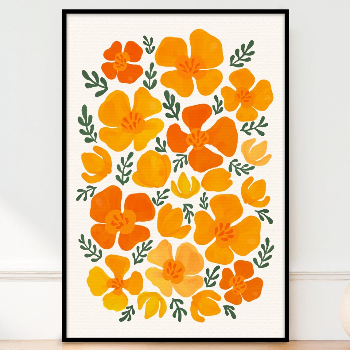Poppy State Flower Botanical Market Poster
