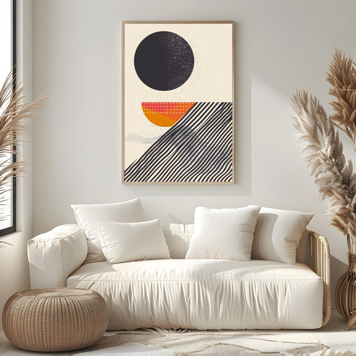 Mid Century Modern Wall Art Abstract Wall Decor Art Print Minimal Black And White Art Print Boho Art Neutral Geometric Shapes Wall Art - Image 2