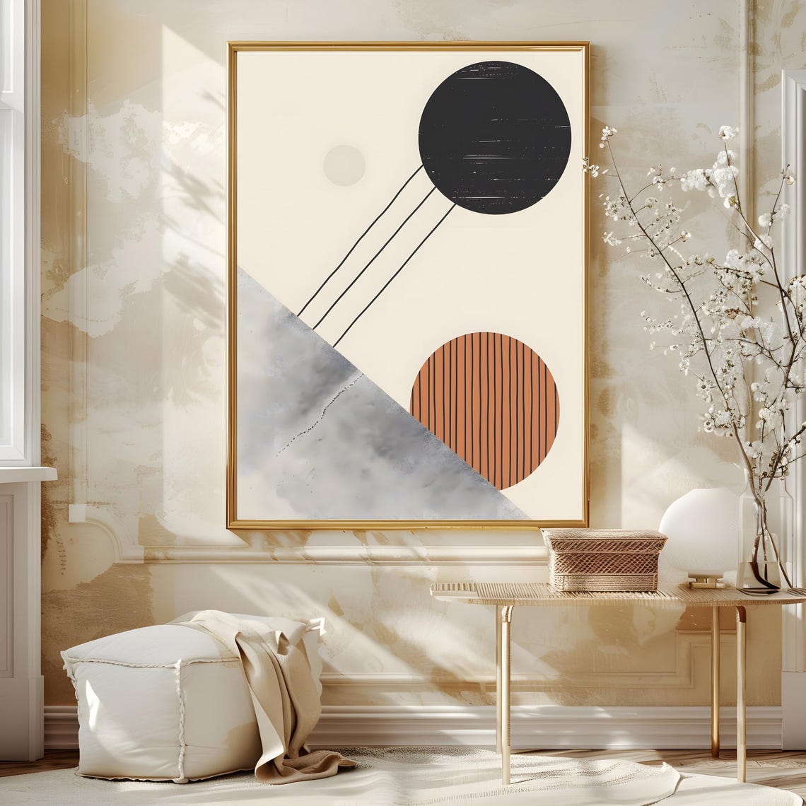 Mid Century Modern Black Circle Lines Terracotta Disc Art Poster - Image 4