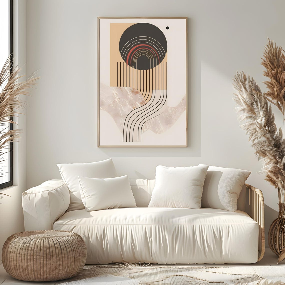 Mid Century Modern Wall Art Abstract Wall Decor Art Print Minimal Black And White Art Print Boho Art Neutral Geometric Shapes Wall Art - Image 2