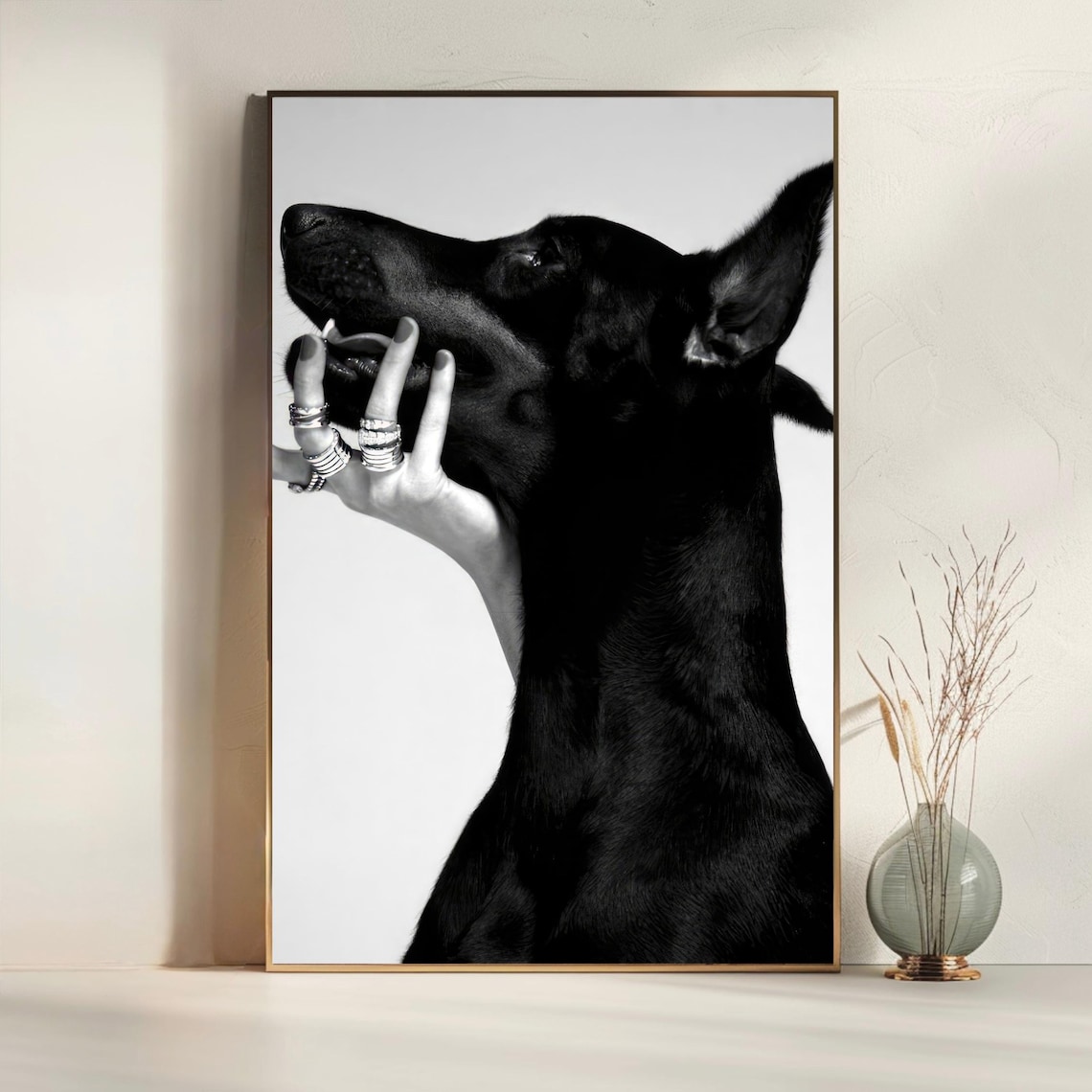 Doberman Dog Fashion Photography Black And White Glamour Poster - Image 2