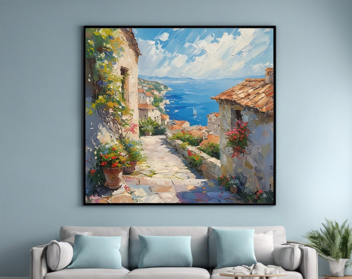 Italian Seaside Square, Mediterranean Landscape Poster - Image 4