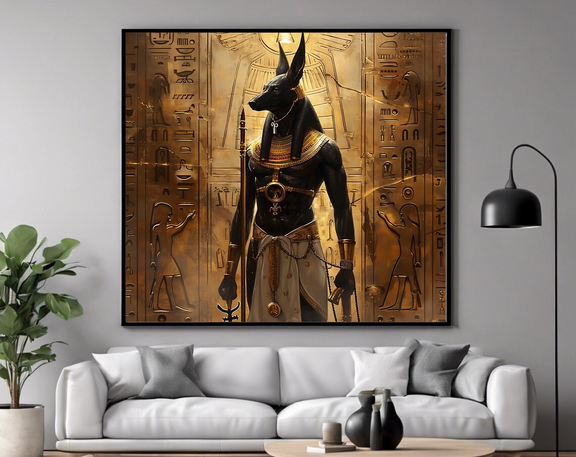 Anubis Egyptian God Golden Hieroglyphs Mythology Art Print Poster - Image 4