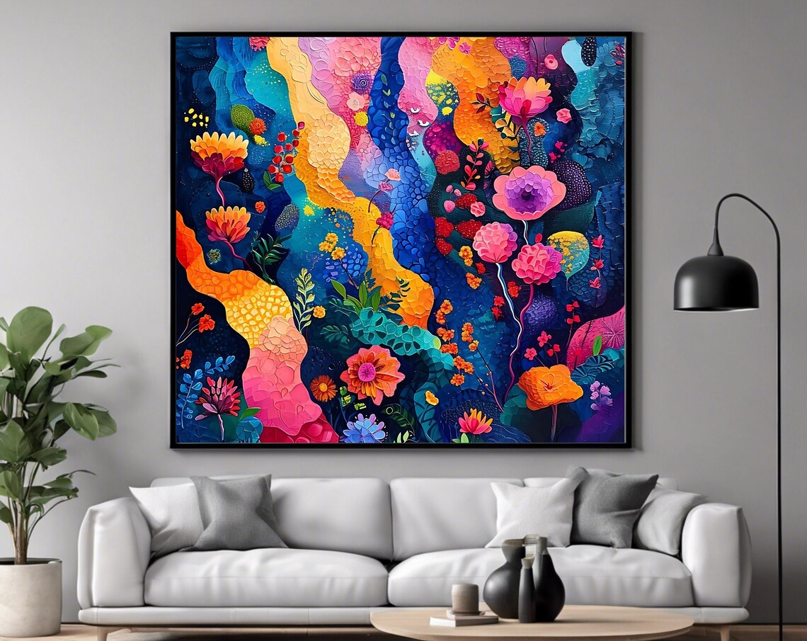 Colorful Abstract Floral Meadow Rainbow Botanical Art Print Poster - Image 4