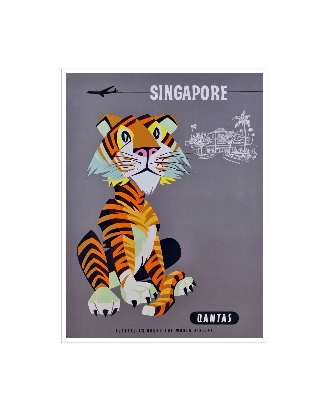 Singapore Qantas Vintage Tiger Airline Retro Animal Travel Poster