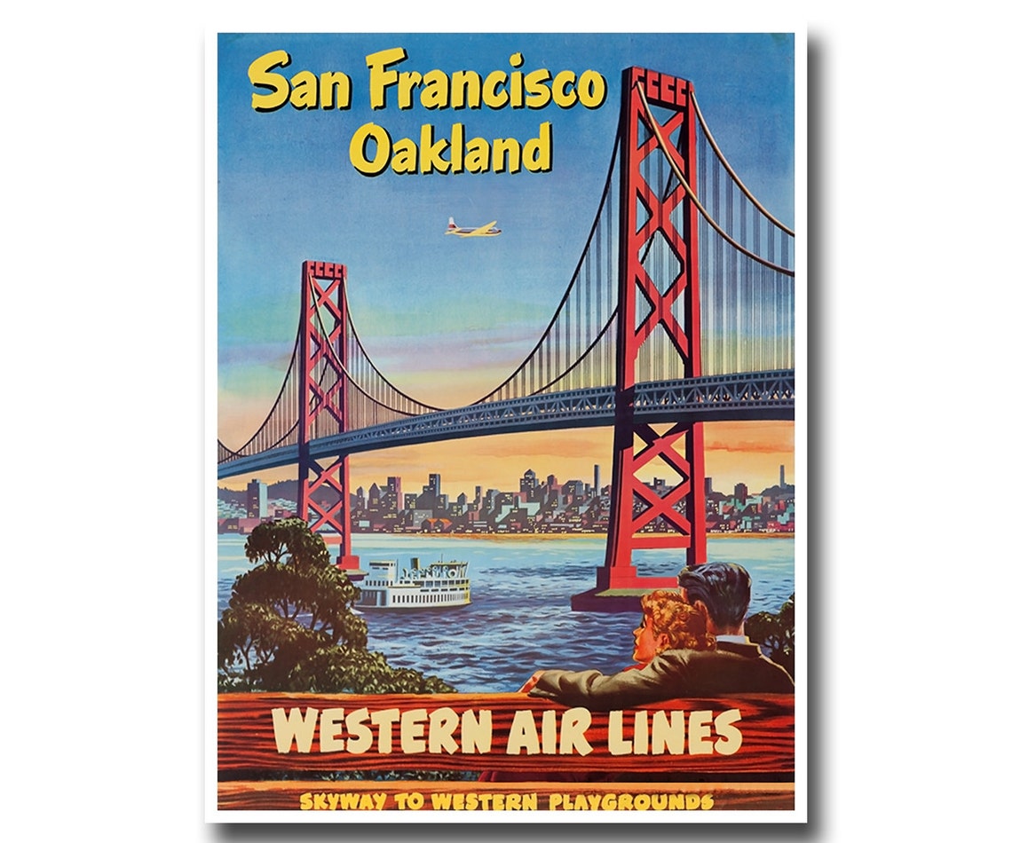 San Francisco Oakland Bay Bridge Western Air Lines Retro Poster