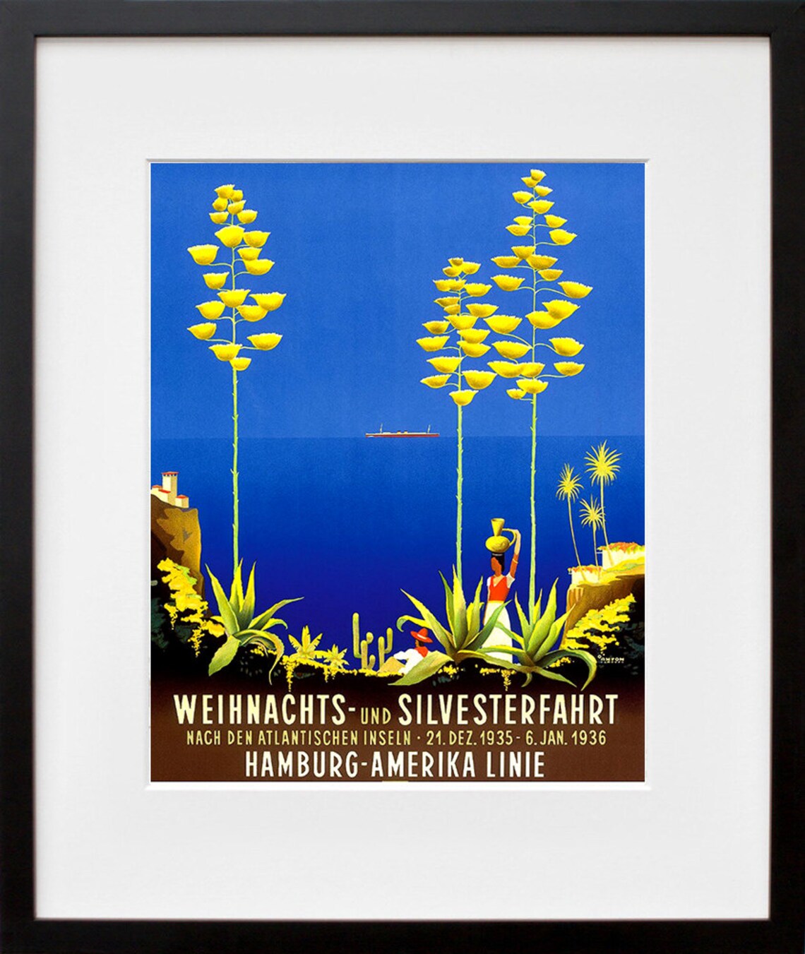 Hamburg America Line 1935 Vintage Cruise Poster Atlantic Islands Art
