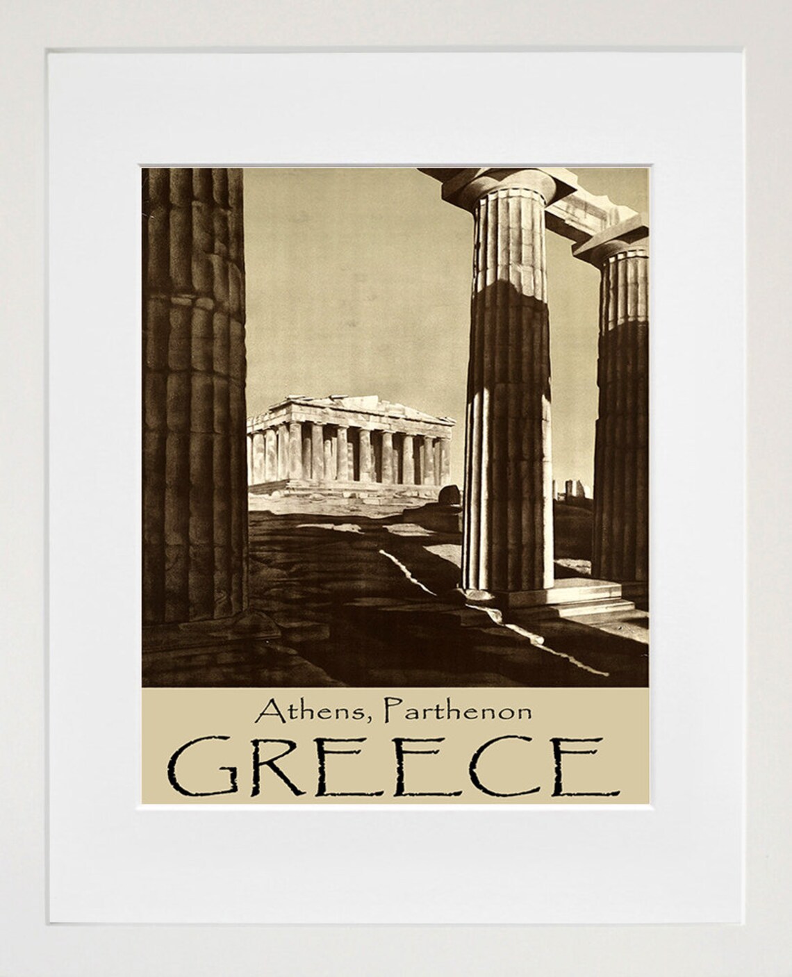 Athens Parthenon Greece Vintage Travel Poster Sepia Columns Photo