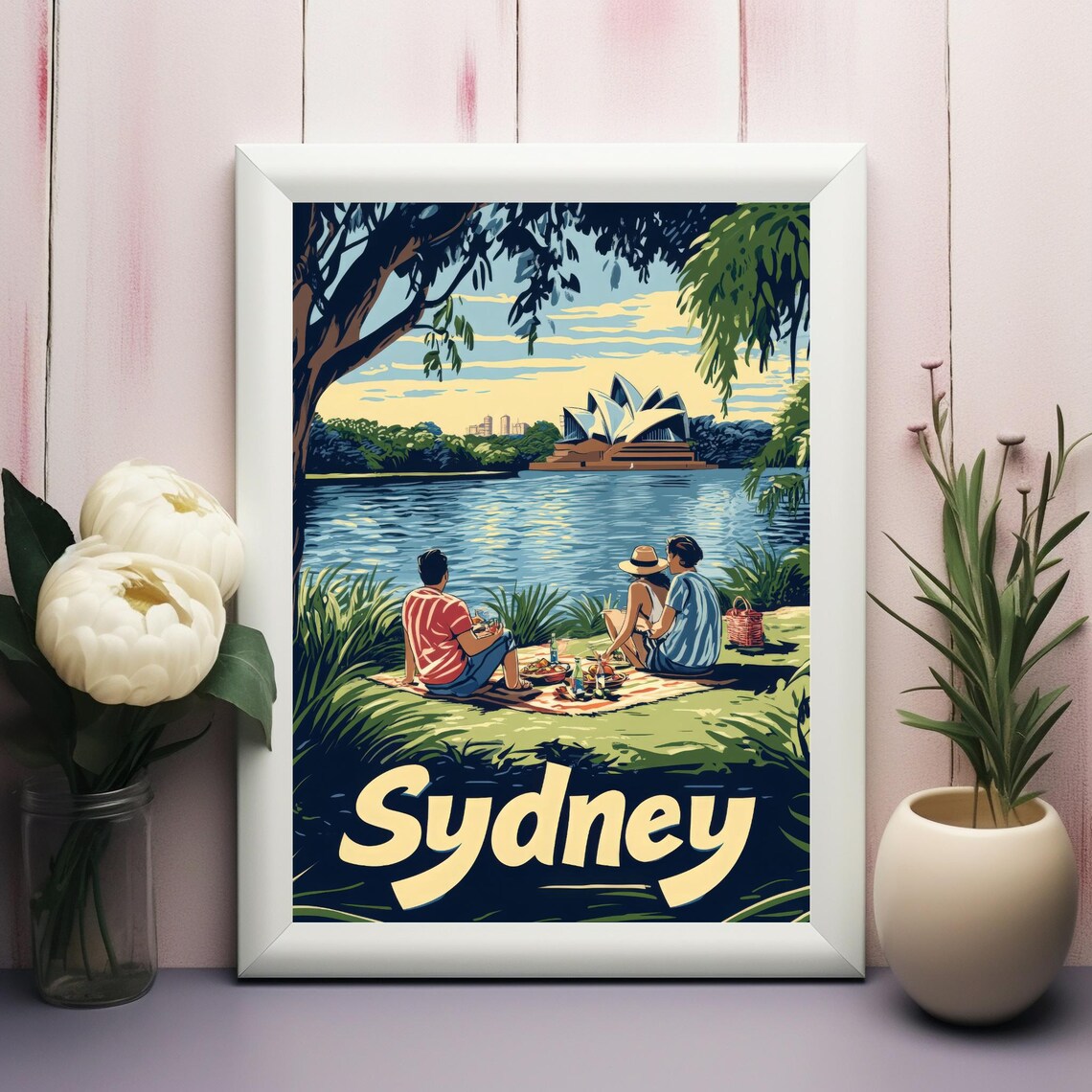 Serene Sydney Picnic By Water, Vintage Travel Poster - Image 2
