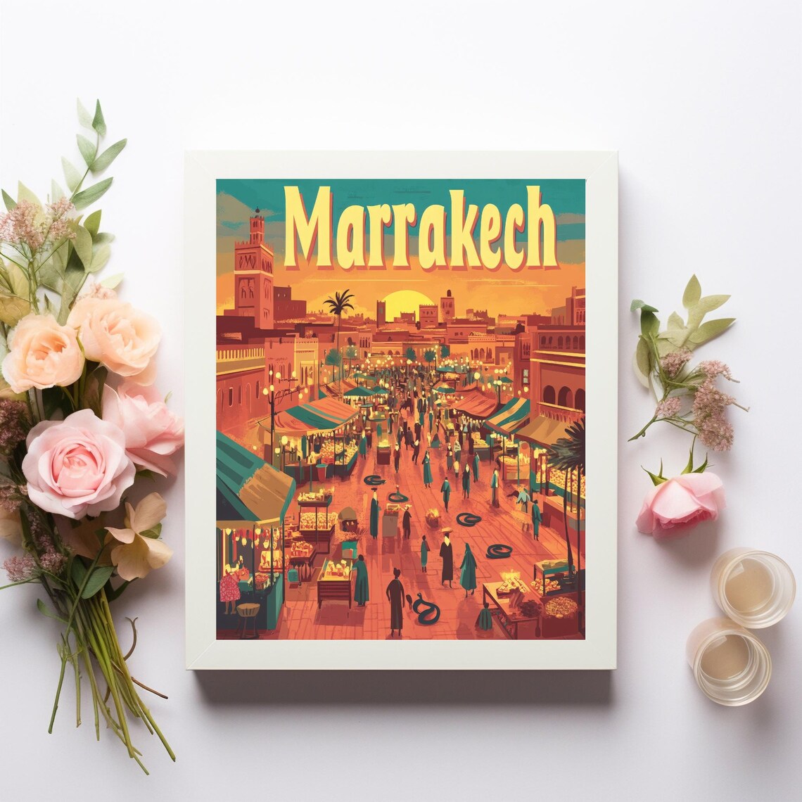 Vibrant Marrakech Market Scene At Sunset A Festive Art Print For Instant - Image 3
