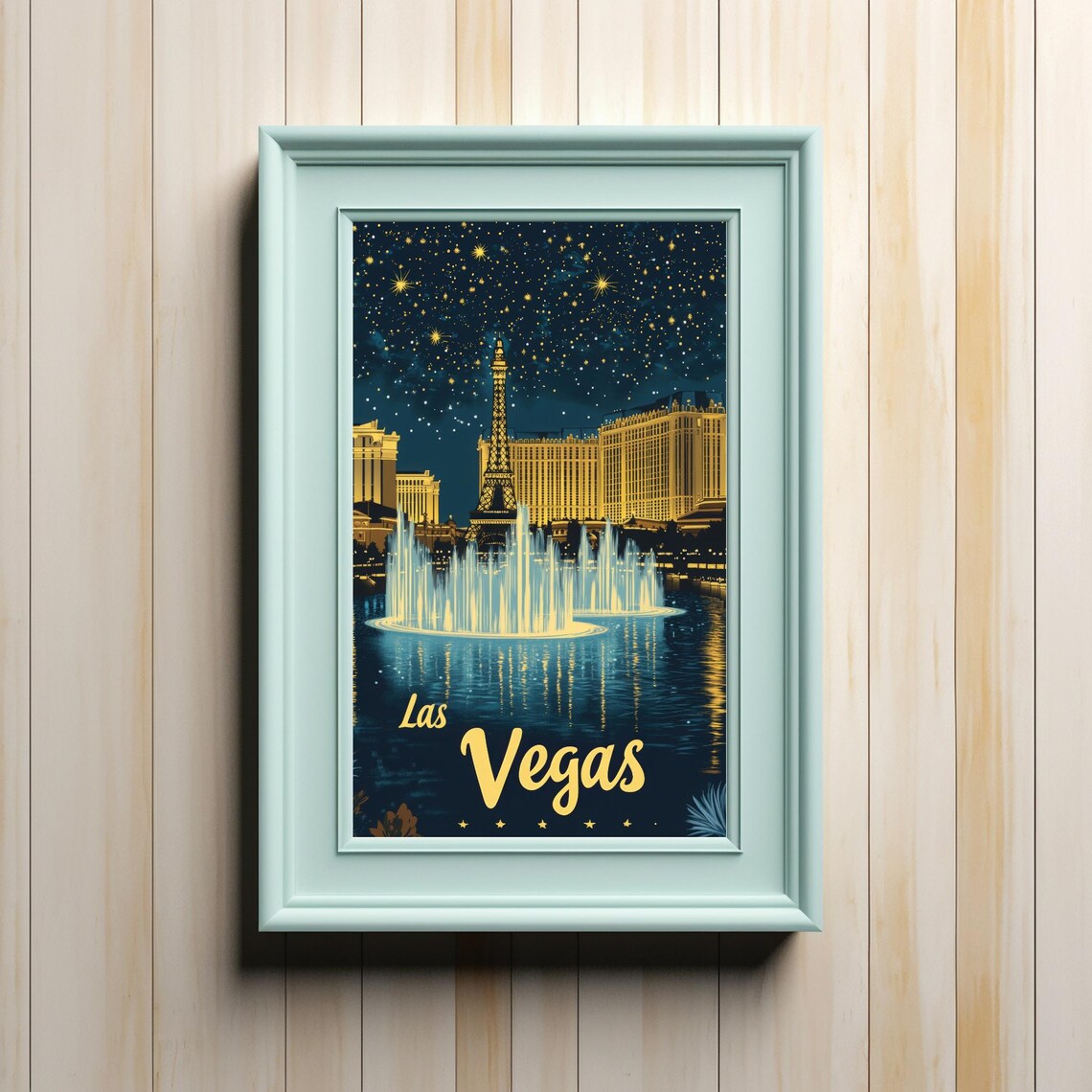 Las Vegas Night Skyline With Fountain Display Art