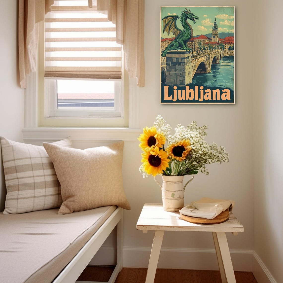 Vintage Ljubljana Illustration With Dragon Bridge Charming Wall Art Print Instant - Image 3
