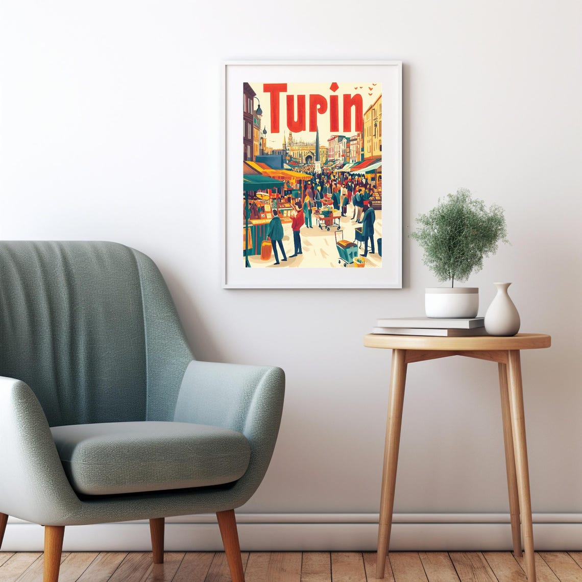 Vibrant Market Scene In Turin A Colorful Retro Travel Poster Illustration Of Italian Culture And Architecture - Image 3