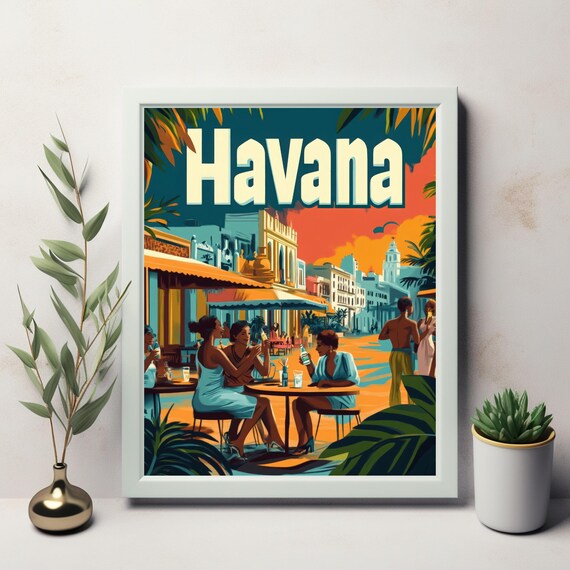Havana Cuba Cafe Terrace Friends Colonial Facades Tropical Travel Poster