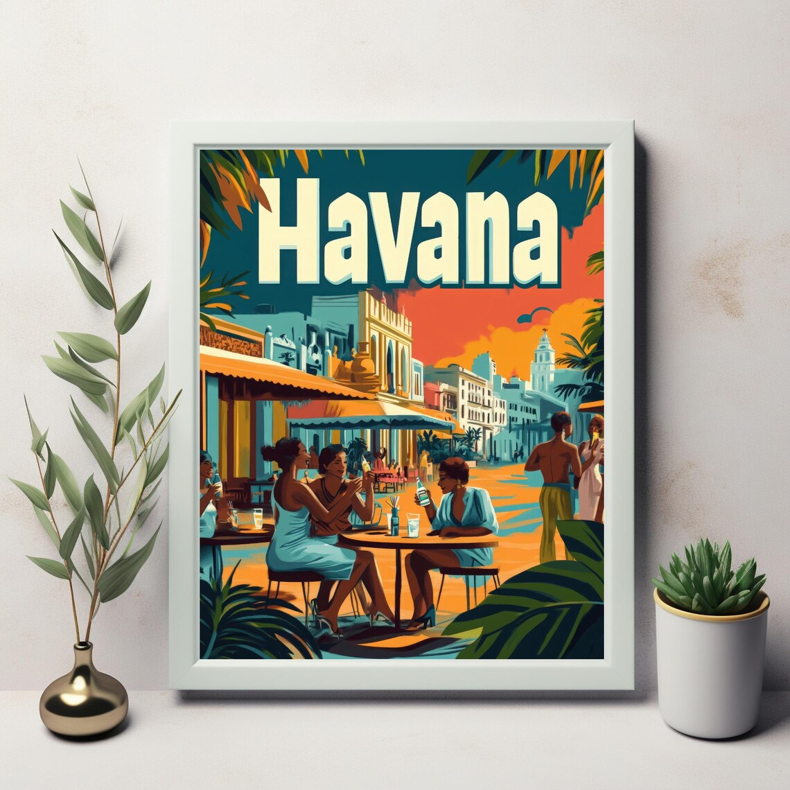Havana Cuba Cafe Terrace Friends Colonial Facades Tropical Travel Poster