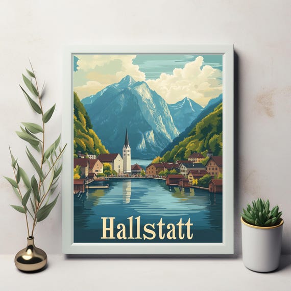 Hallstatt A Vibrant Illustrated Landscape Of Tranquility And Natural Beauty In The Heart Of Majestic Mountains