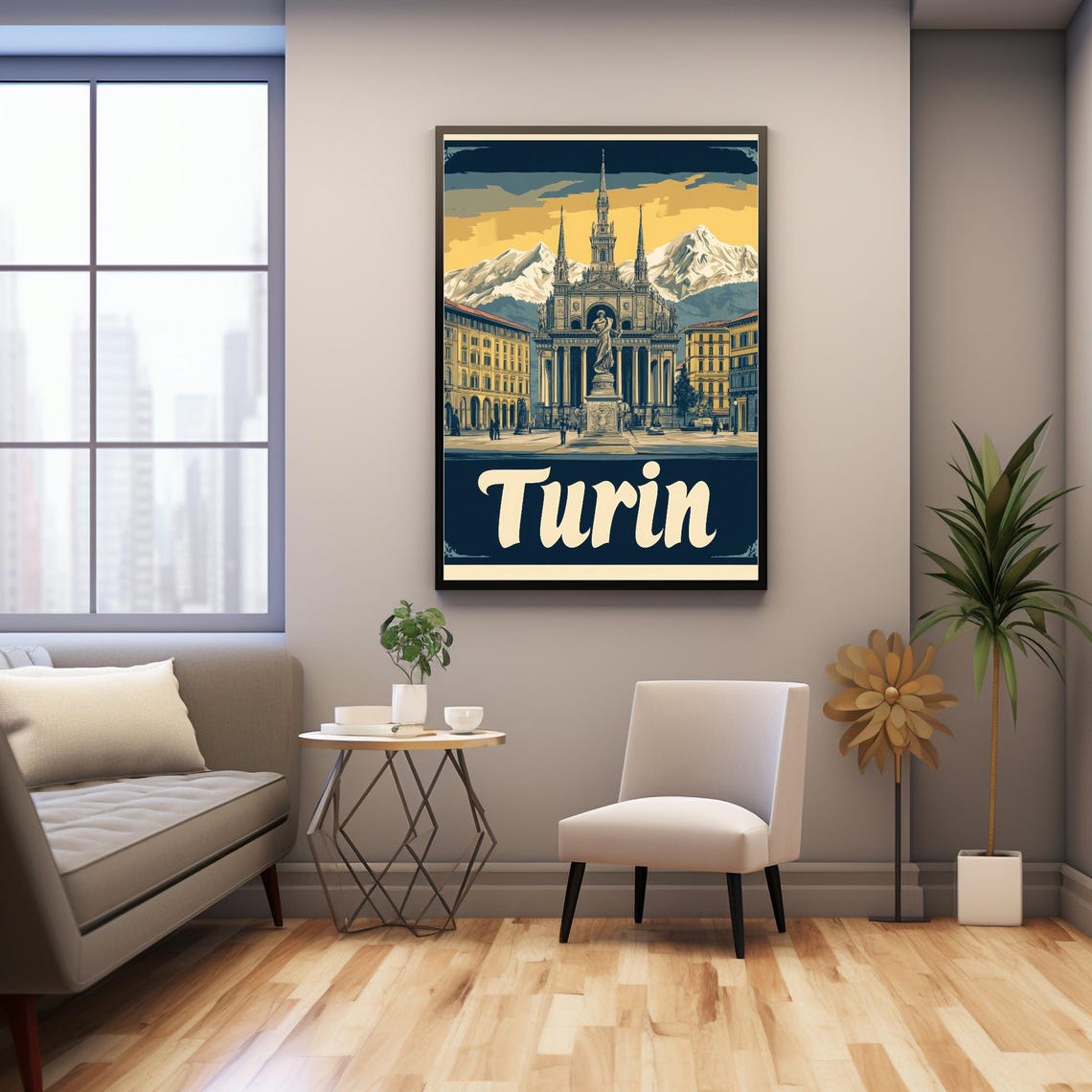 Vintage Turin Travel Poster Featuring Iconic Architecture And Snow Capped Mountains - Image 3