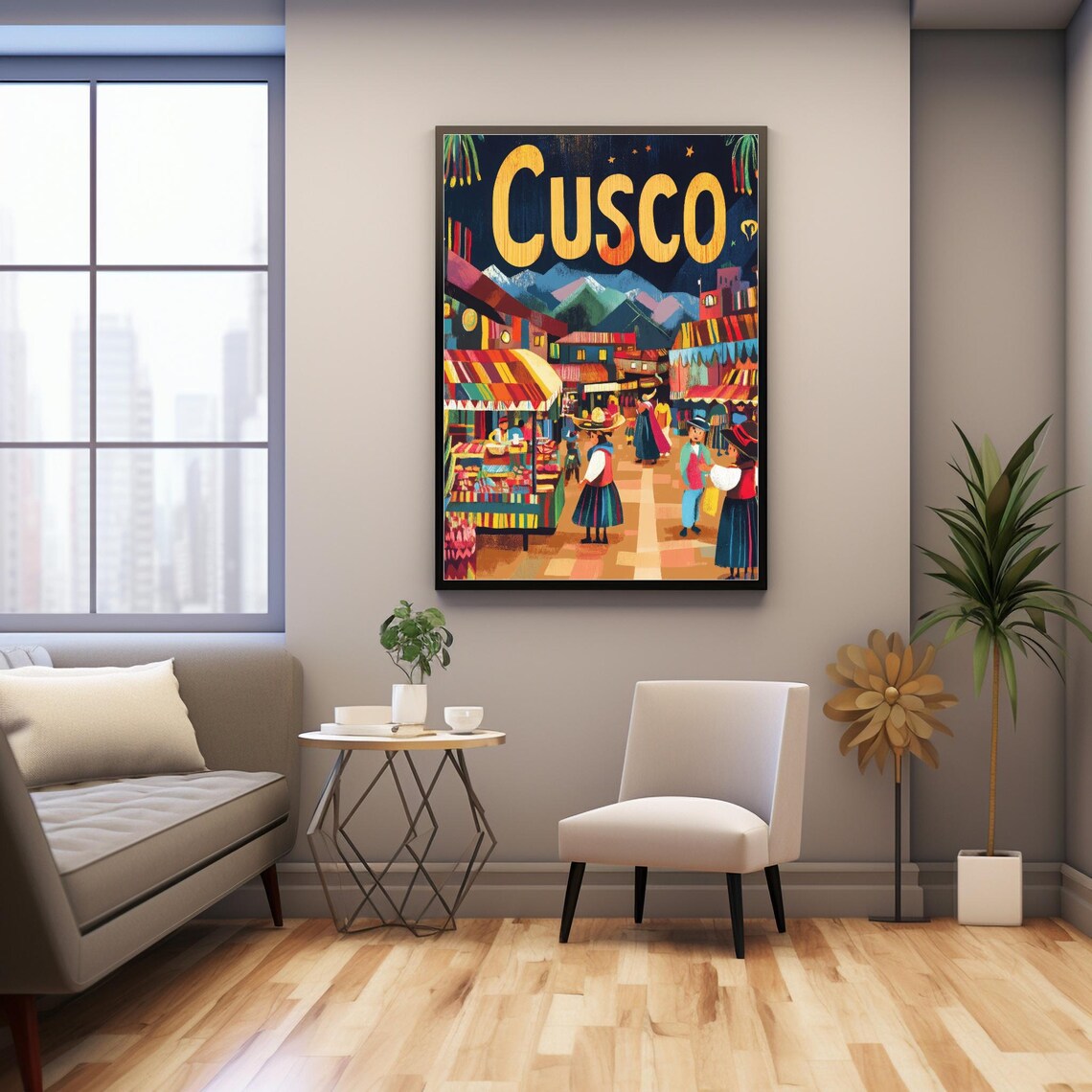Cusco Night Market Poster with Colorful Stalls and Festive Crowd - Image 2